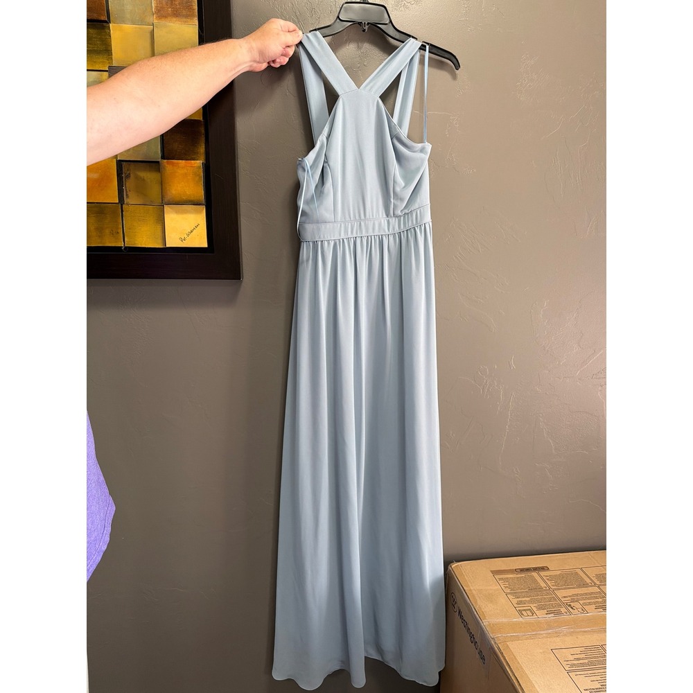 Lulus Light Blue Halter Maxi Dress Crisscross Back Formal Bridesmaid Gown Small